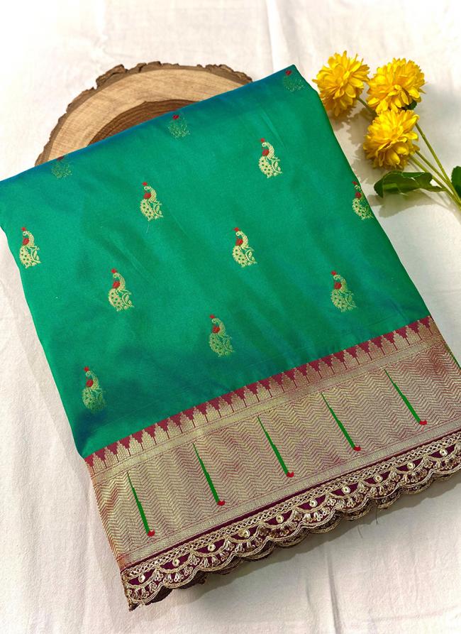 Paithani Silk Teal Festival Wear Weaving Saree